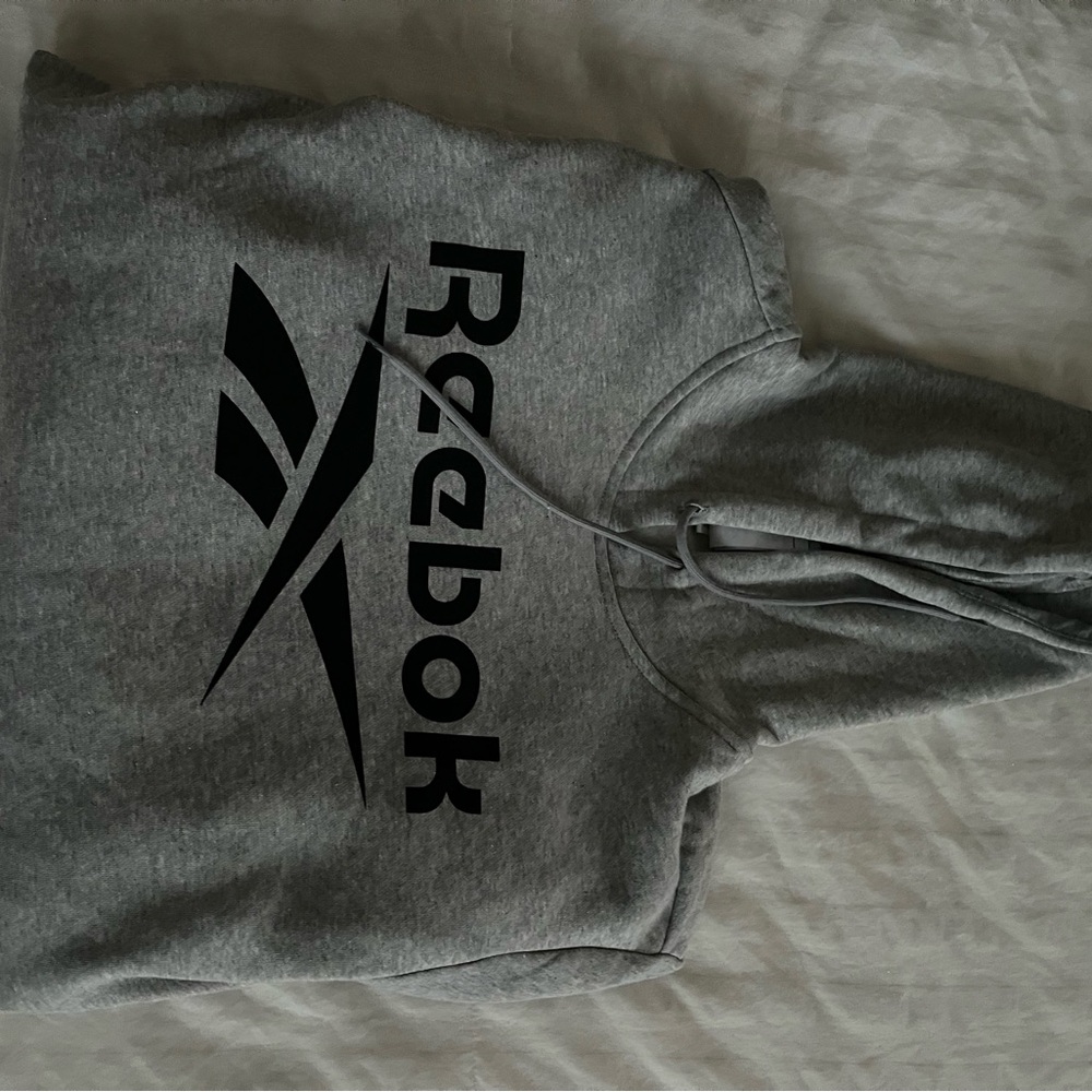Reebok Gray Pullover Hoodie with Black Logo Detail